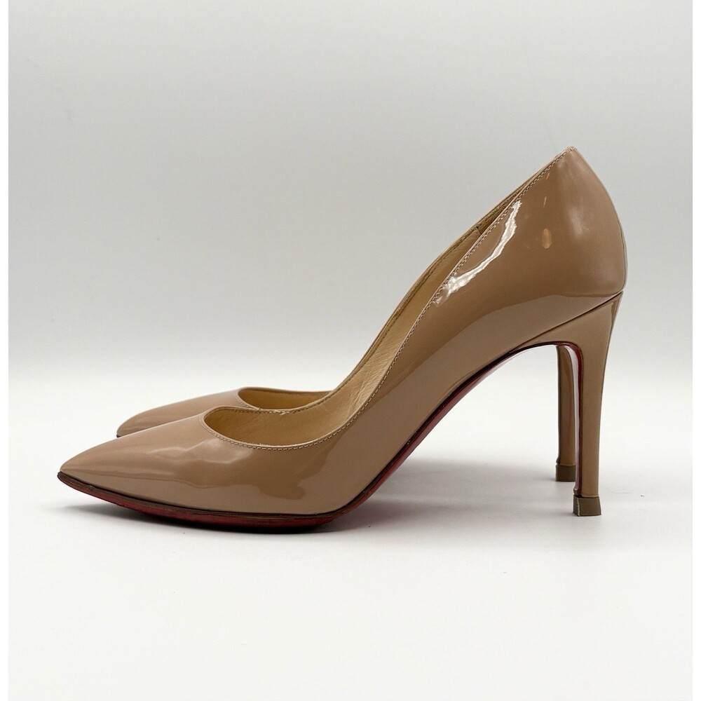Christian Louboutin Pigalle 85 Nude Pointed Toe Patent Leather Stilettos EU 37 - Picture 2 of 11